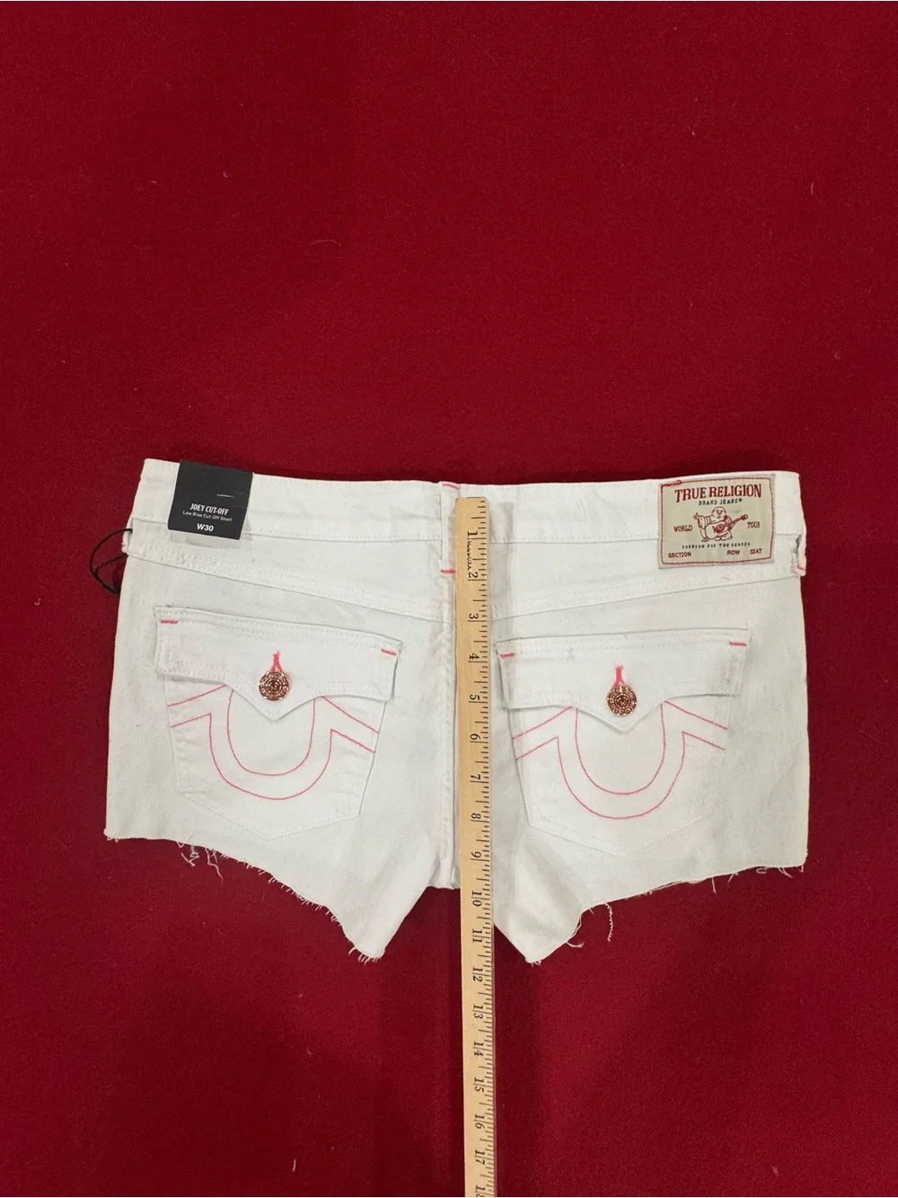 True Religion Joey Low Rise Cut-Off Denim Shorts in Optic White NWT